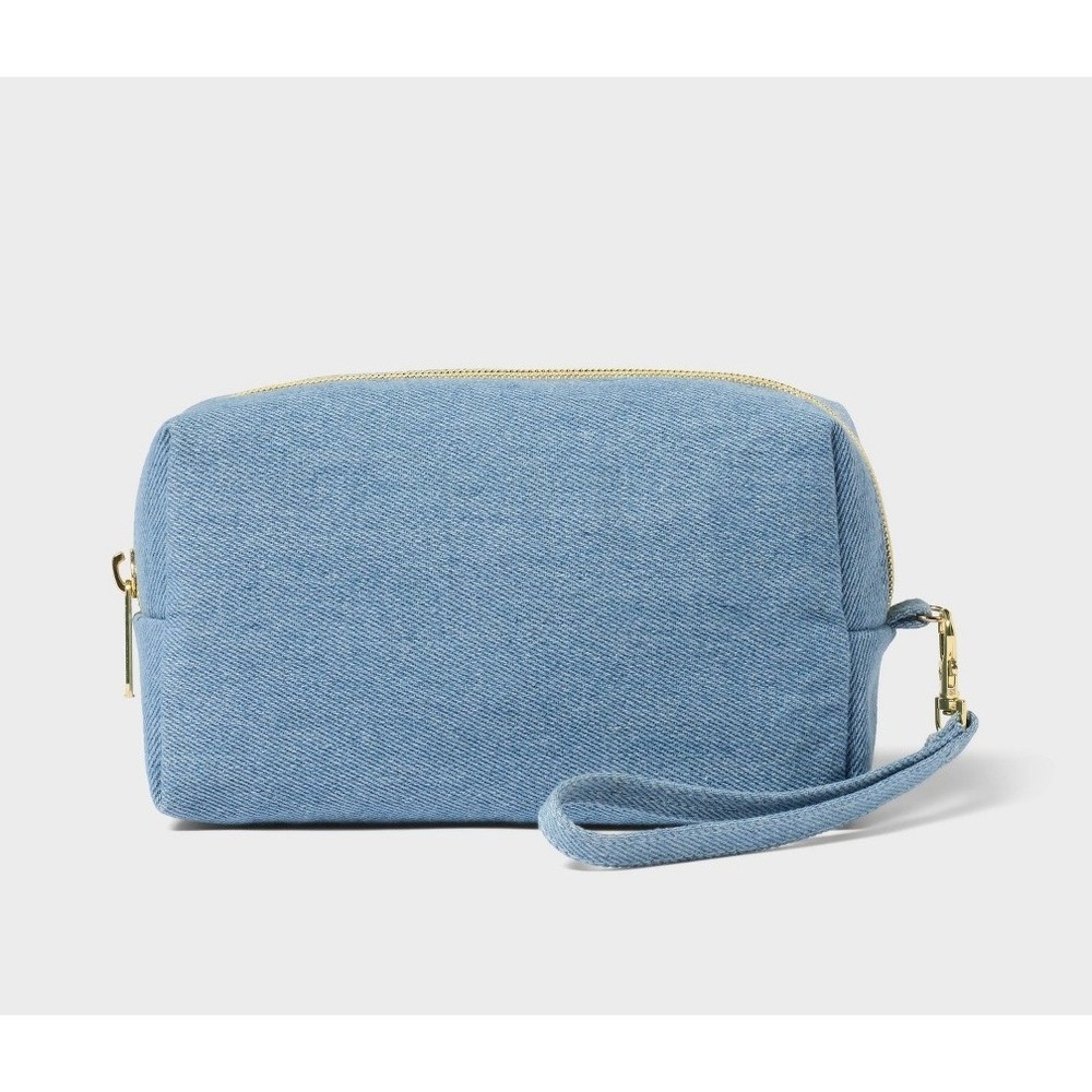Target Spritz Zipper Pouch Denim In Color Size 7.5"X2.75" X4" And 7" Strap